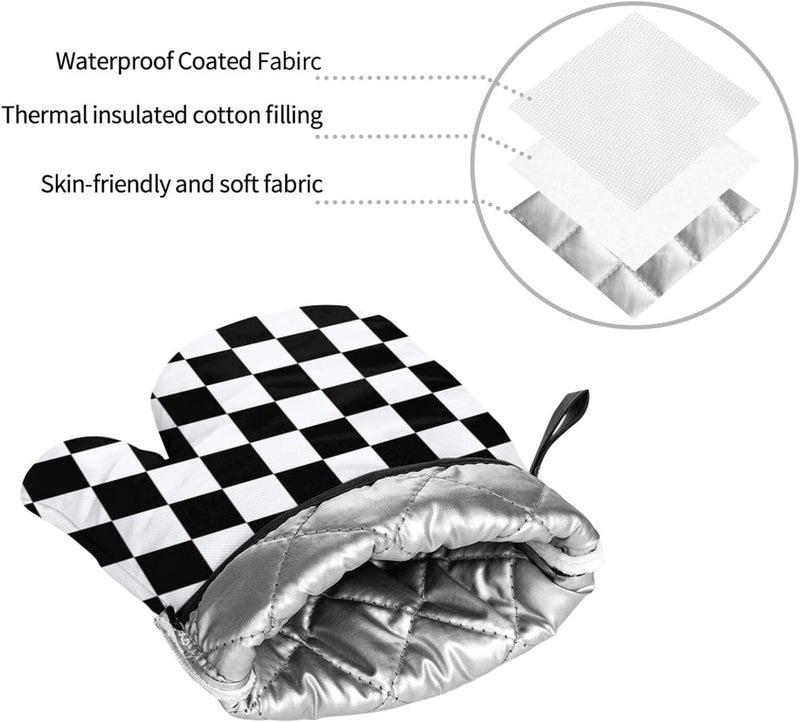 Nezweld Checkered Black and White Plaid Oven Mitts and Pot Holders Set of 4,Heat Resistant Non-Slip Potholders Oven Gloves and Pad for Kitchen Cooking Baking Grilling BBQ - Image 3